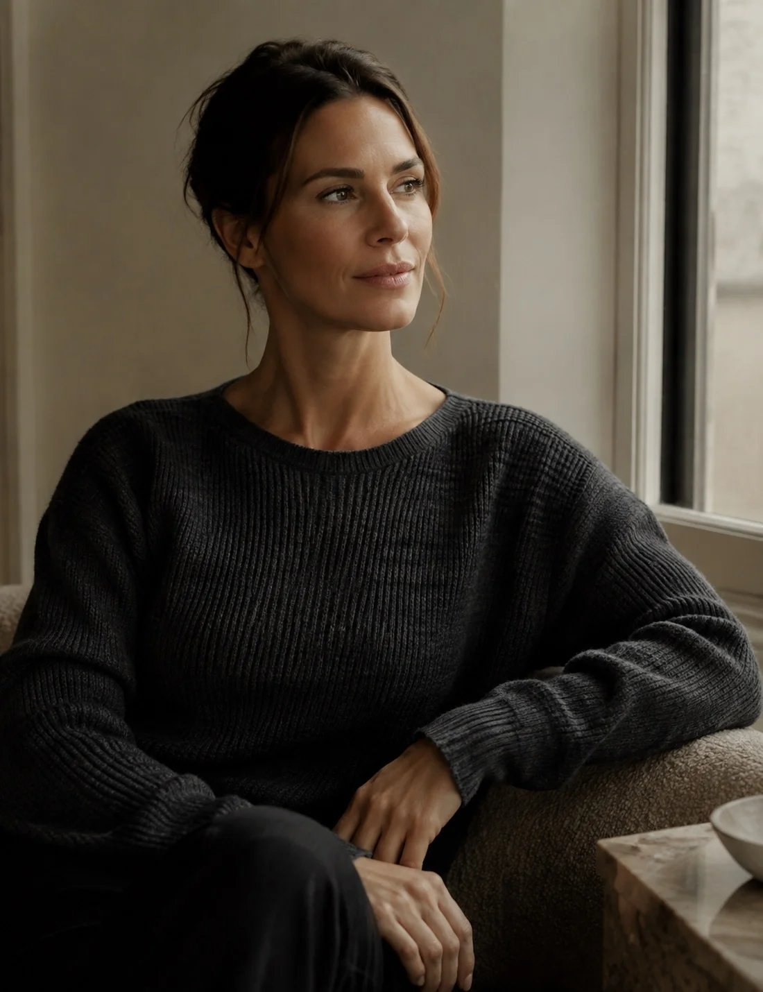 AI-generated portrait of a fictional practitioner seated near a window.